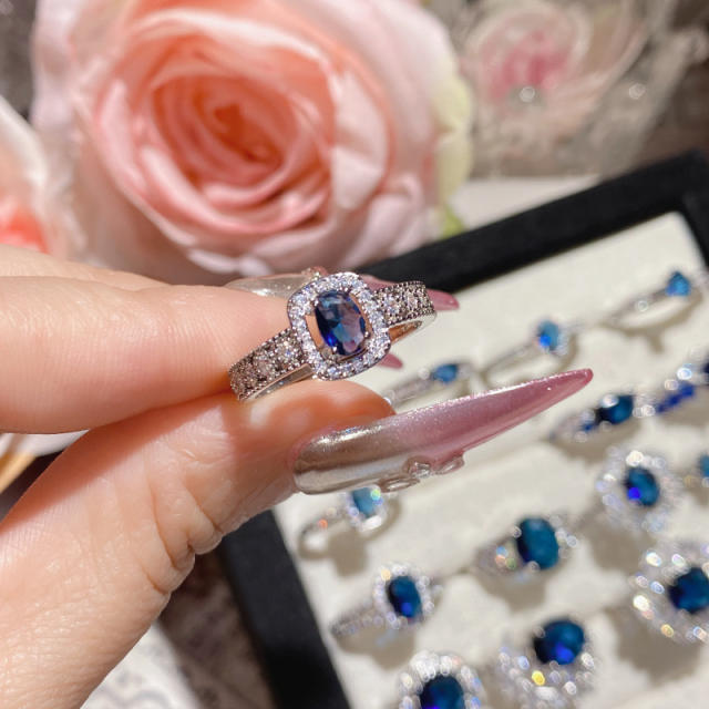 New Blue Corundum Color Treasure Ring French Luxury High Imitation Natural Diopside Ring