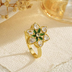 Floral Rotating Ring Fashionable Stress-Relief Jewelry Light Luxury Zircon-Encrusted Butterfly Ring