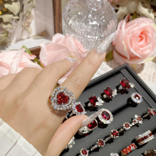 Luxury color treasure imitation ruby ring female dinner red corundum all-Match ring