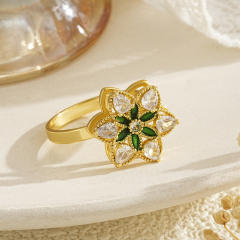 Floral Rotating Ring Fashionable Stress-Relief Jewelry Light Luxury Zircon-Encrusted Butterfly Ring