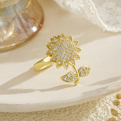 Floral Rotating Ring Fashionable Stress-Relief Jewelry Light Luxury Zircon-Encrusted Butterfly Ring