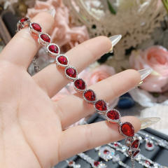 Delicate pomegranate ruby bracelet antique plated 18K gold full Diamond banquet water drop bracelet