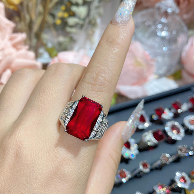 Luxury color treasure imitation ruby ring female dinner red corundum all-Match ring