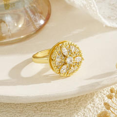 Delicate gold plated copper diamond rotatable rings for women
