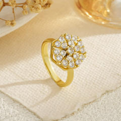 Delicate gold plated copper diamond rotatable rings for women