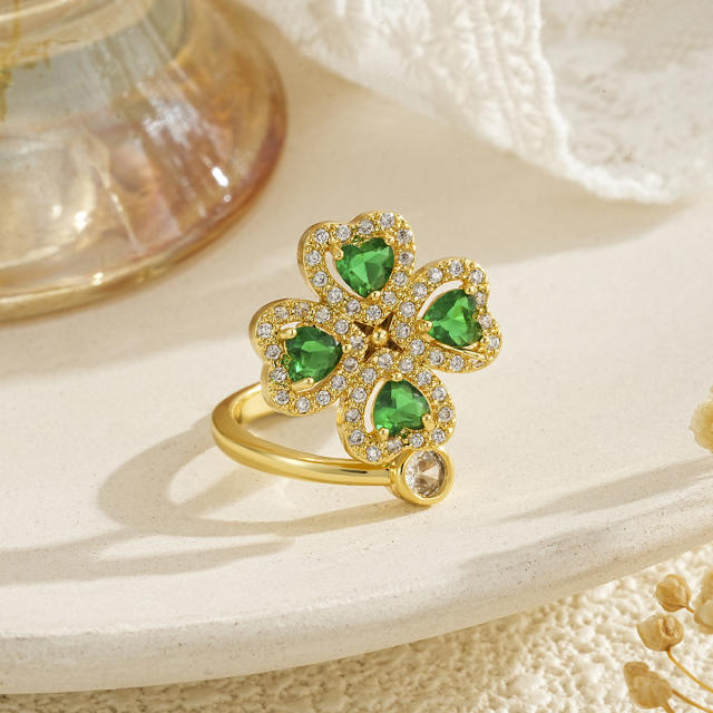 New Colorful Zircon Tree of Life Ring Copper Micro-Inlaid Ring for Women rotatable rings
