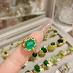 Luxury elegant emerald full diamond ring gold plated crystal ring