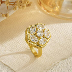 Delicate gold plated copper diamond rotatable rings for women