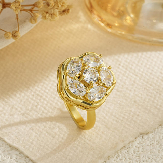 Delicate gold plated copper diamond rotatable rings for women