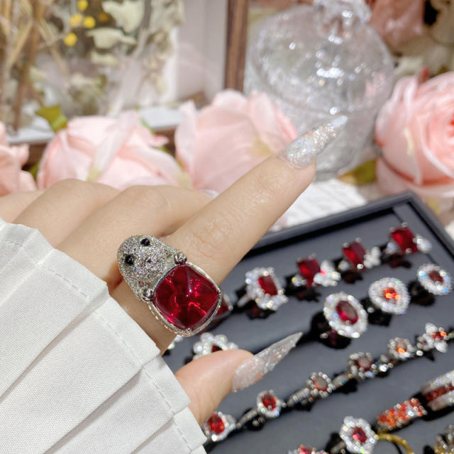 Luxury color treasure imitation ruby ring female dinner red corundum all-Match ring