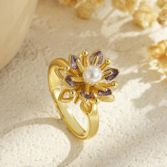 Floral Rotating Ring Fashionable Stress-Relief Jewelry Light Luxury Zircon-Encrusted Butterfly Ring