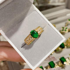 Luxury elegant emerald full diamond ring gold plated crystal ring