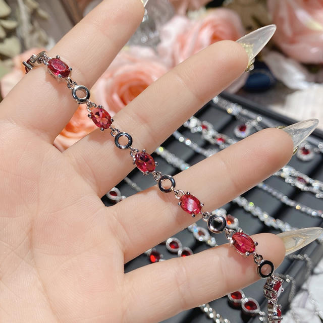 Delicate pomegranate ruby bracelet antique plated 18K gold full Diamond banquet water drop bracelet