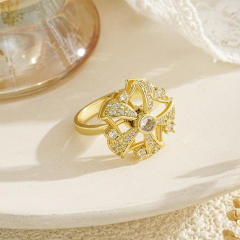 Delicate gold plated copper diamond rotatable rings for women