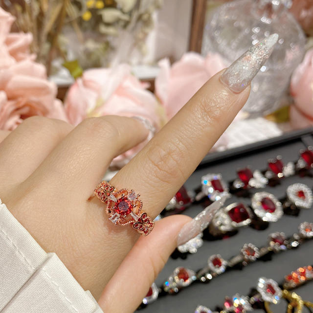 Luxury color treasure imitation ruby ring female dinner red corundum all-Match ring