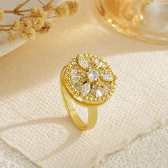 Delicate gold plated copper diamond rotatable rings for women