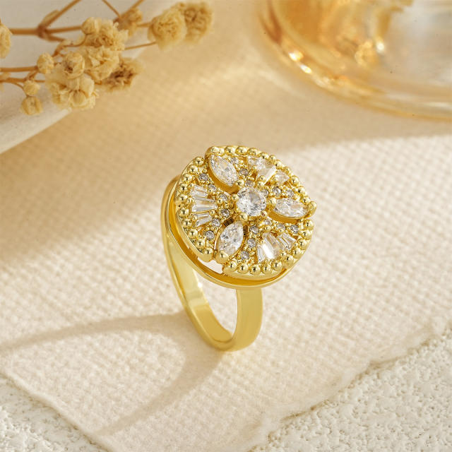Delicate gold plated copper diamond rotatable rings for women