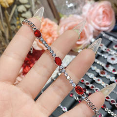 Delicate pomegranate ruby bracelet antique plated 18K gold full Diamond banquet water drop bracelet