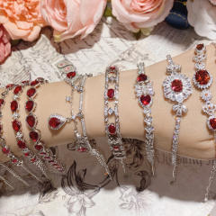 Delicate pomegranate ruby bracelet antique plated 18K gold full Diamond banquet water drop bracelet