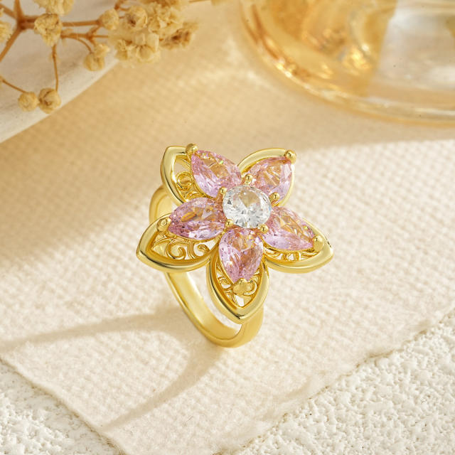 Floral Rotating Ring Fashionable Stress-Relief Jewelry Light Luxury Zircon-Encrusted Butterfly Ring