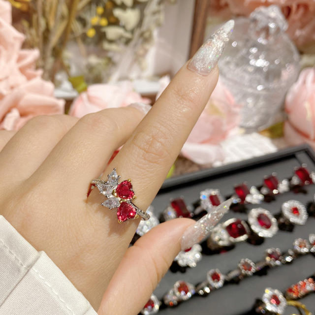 Luxury color treasure imitation ruby ring female dinner red corundum all-Match ring