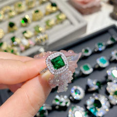 Luxury elegant emerald full diamond ring gold plated crystal ring