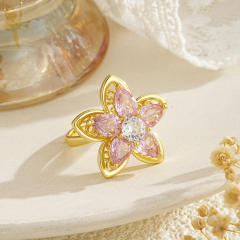Floral Rotating Ring Fashionable Stress-Relief Jewelry Light Luxury Zircon-Encrusted Butterfly Ring