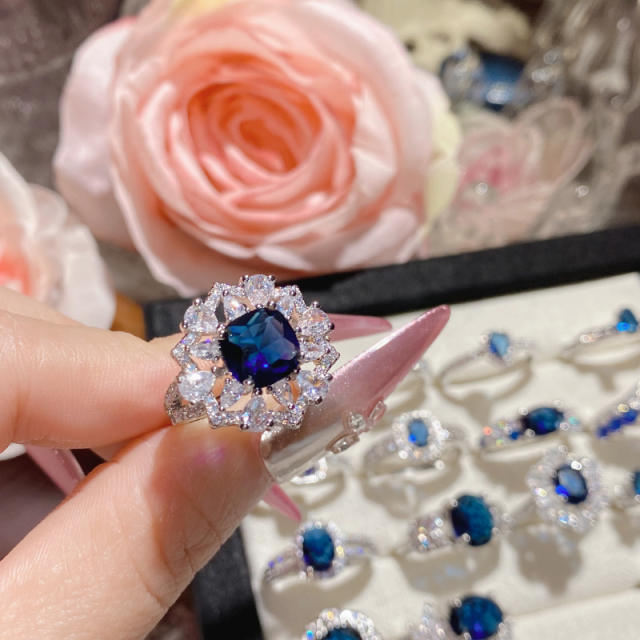New Blue Corundum Color Treasure Ring French Luxury High Imitation Natural Diopside Ring
