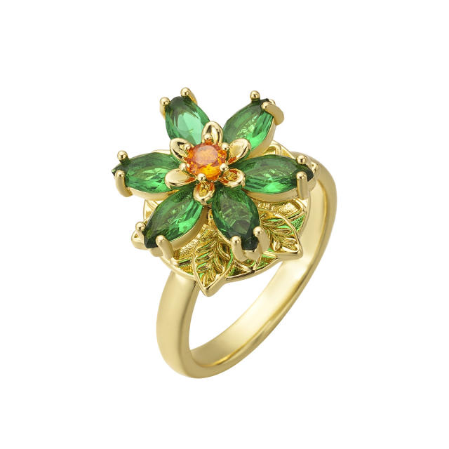 Floral Rotating Ring Fashionable Stress-Relief Jewelry Light Luxury Zircon-Encrusted Butterfly Ring