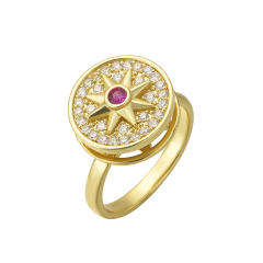 Delicate gold plated copper diamond rotatable rings for women