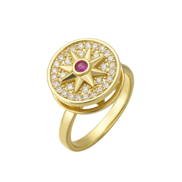 Delicate gold plated copper diamond rotatable rings for women