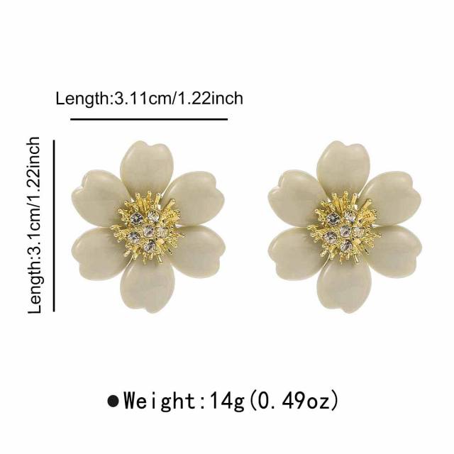 Sweet Fresh Holiday Style Enamel Colorful Flower Earrings with Diamonds Pearls