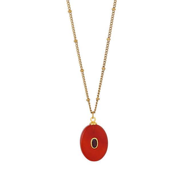 Stainless Steel necklace with Multicolor Oval Natural Stone pendant Necklace