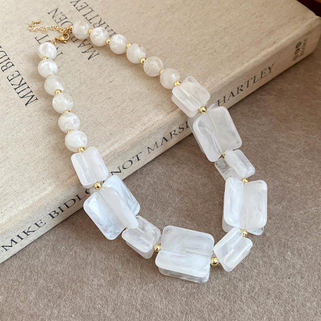 Acrylic Beaded Irregular Square Necklace earrings bracelet set