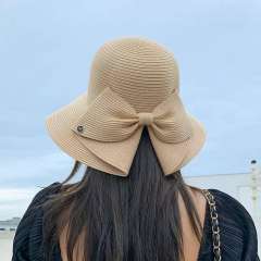 Straw Hat Women's Spring Summer Travel Bow Large Brim Beach Hat