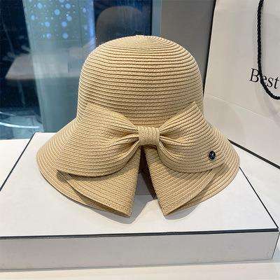 Straw Hat Women's Spring Summer Travel Bow Large Brim Beach Hat