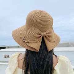 Straw Hat Women's Spring Summer Travel Bow Large Brim Beach Hat