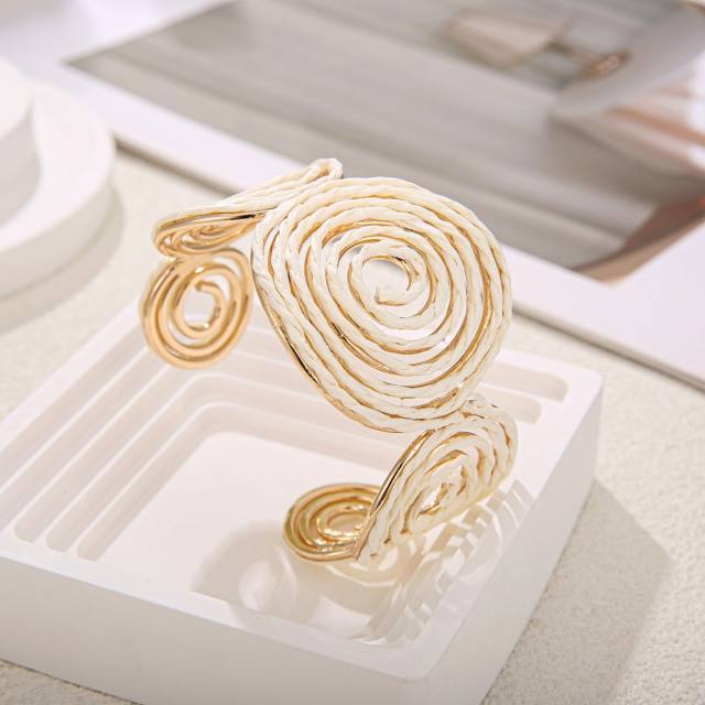 Geometric Multi-Layered Interwoven Open Bracelet Handmade Raffia grass bangle