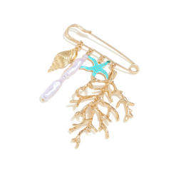 Exaggerated Coral Oil-Drip Starfish Baroque Pearl Brooch with Creative Ocean Elements for Pants Waistband