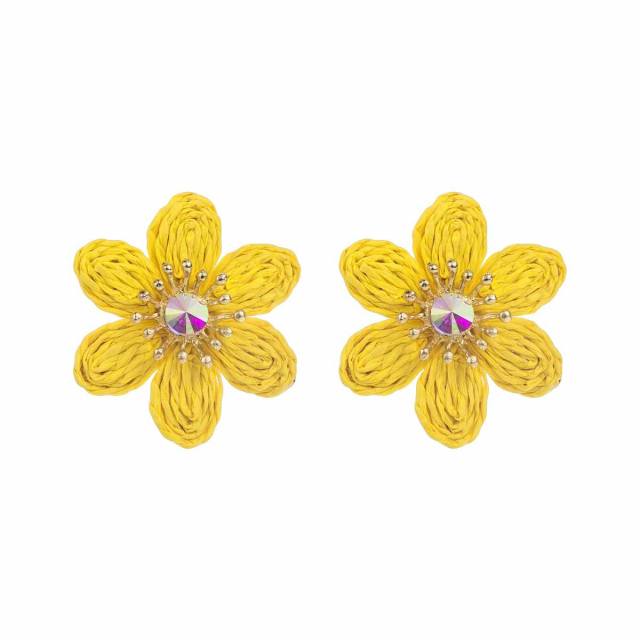 Sweet Fresh Holiday Style Enamel Colorful Flower Earrings with Diamonds Pearls