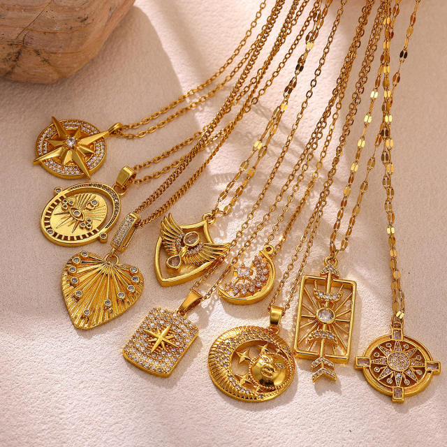 Luxury Star Moon pendant Stainless Steel Necklace diamond pendant necklace