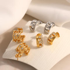 Stainless Steel Earrings C-Shaped Semi-Circle Hollow Design with Inlaid Diamonds earrings