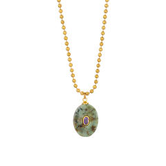 Stainless Steel necklace with Multicolor Oval Natural Stone pendant Necklace