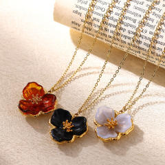 Simple Gentle French Camellia Pendant Necklace for Women stainless steel necklace
