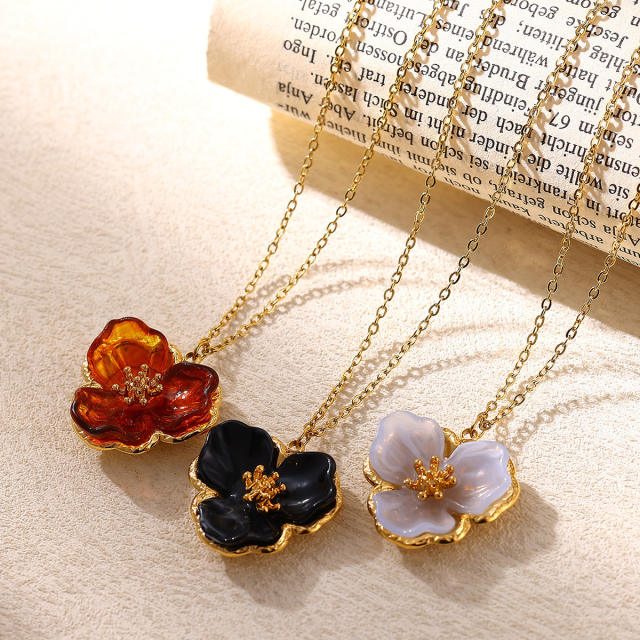 Simple Gentle French Camellia Pendant Necklace for Women stainless steel necklace