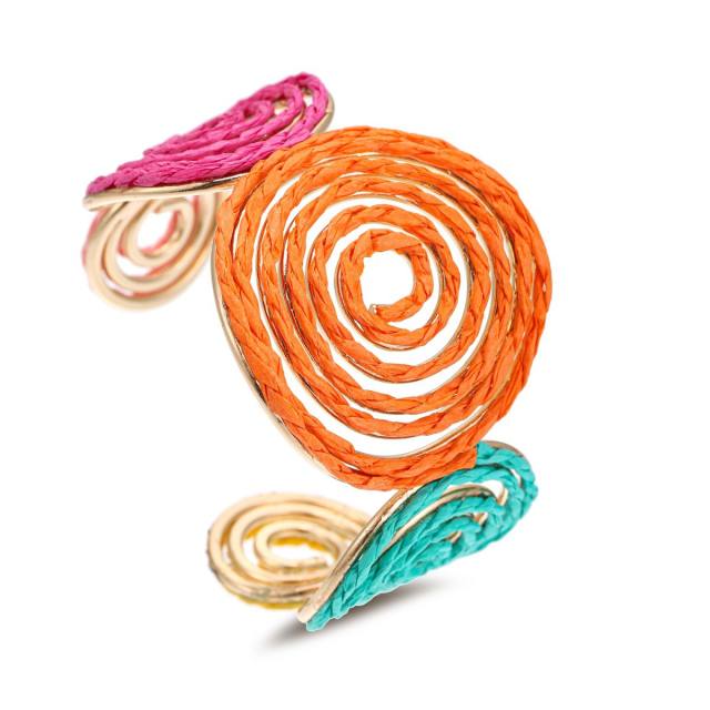 Geometric Multi-Layered Interwoven Open Bracelet Handmade Raffia grass bangle