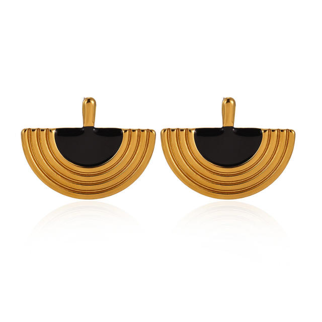Vintage Fan-Shaped Geometric Earrings Semi-Circular Enamel stainless Steel Earrings