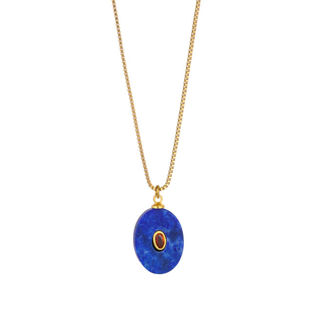 Stainless Steel necklace with Multicolor Oval Natural Stone pendant Necklace