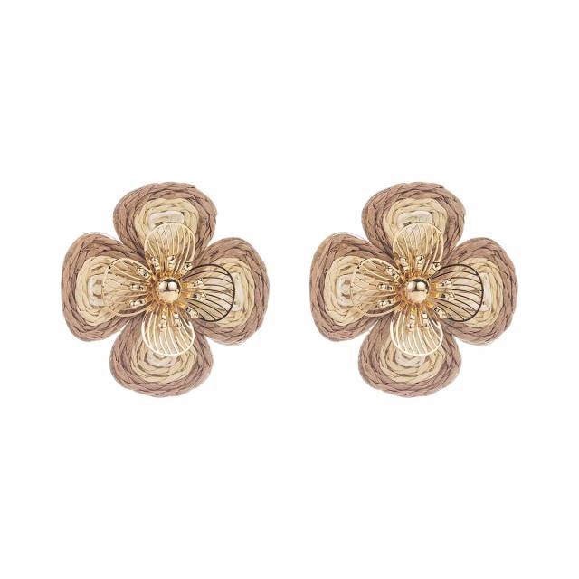 Sweet Fresh Holiday Style Enamel Colorful Flower Earrings with Diamonds Pearls