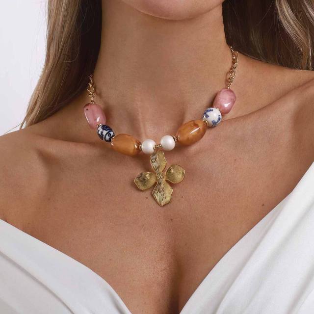 Retro Design Multi-Pendant Beaded Necklace Stainless Steel pendant necklace